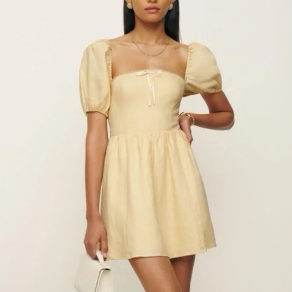 Reformation Yellow Puff-Sleeve Mini Dress
